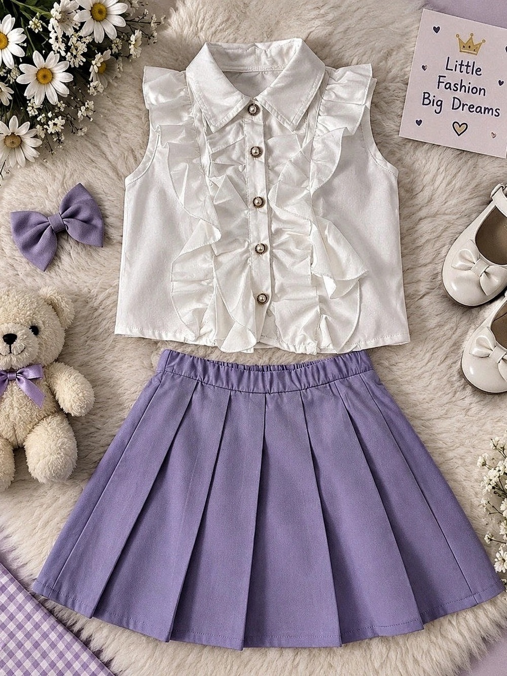Girls Purple & White Ruffle Skirt Set Like New